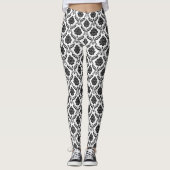 Rococo Damast Rpt Patroon Zwart op Wit Leggings (Voorkant)
