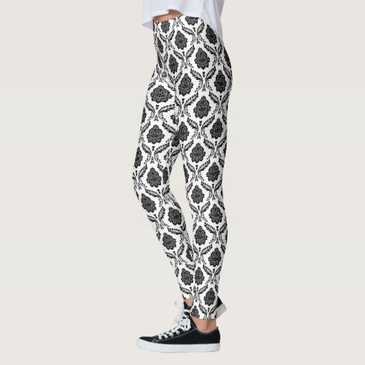 Rococo Damast Rpt Patroon Zwart op Wit Leggings (Links)