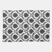 Rococo Damast Rpt Patroon Zwart op Wit Theedoek (Horizontaal)