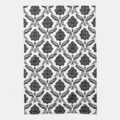 Rococo Damast Rpt Patroon Zwart op Wit Theedoek (Verticaal)