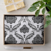 Rococo Damast Rpt Patroon Zwart op Wit Tissuepapier (Geschenk)
