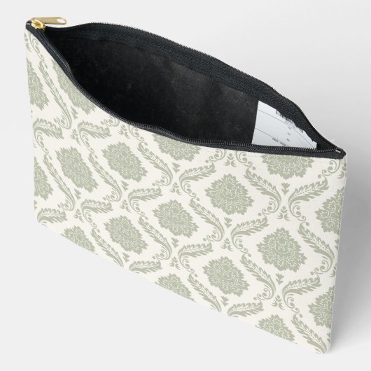 Rococo damastpatroon groen op crème etui (Open)