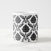 Rococo Damastpatroon Zwart op Wit Grote Koffiekop (Voorkant)