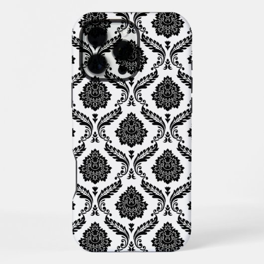 Rococo Damastpatroon Zwart op Wit iPhone Hoesje (Achterkant)