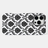Rococo Damastpatroon Zwart op Wit iPhone Hoesje (Achterkant horizontaal)