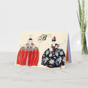 ROCOCO DAMES MODE KOSTUUMONTWERPER MONOGRAM NOTITIEKAARTJE