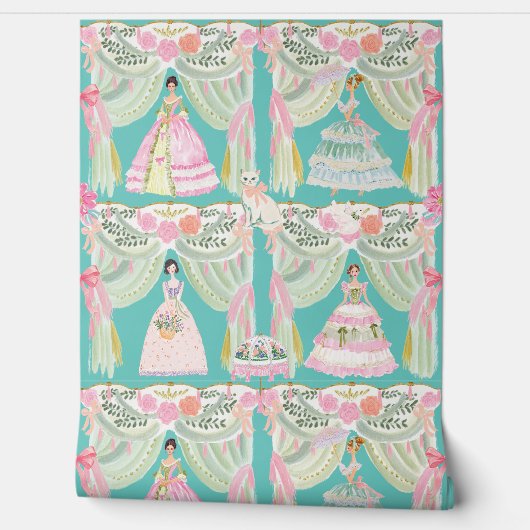 Rococo Draperie Dames Pastel Marie Antoinette Behang (Afrollen)