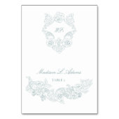 Rococo Dusty Blue Elegant Foldable Name Place Card Kaart (Voorkant)