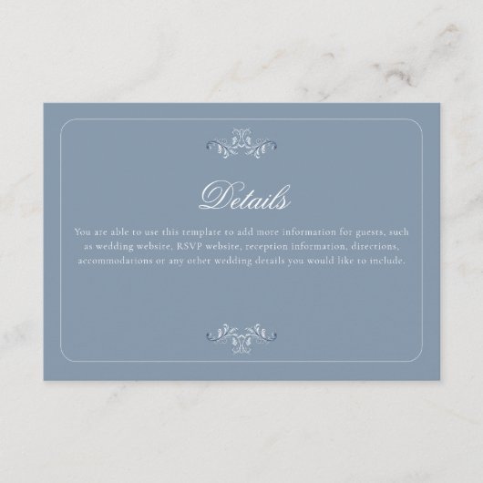 Rococo Dusty Blue Wedding Details Informatiekaartje (Voorkant)