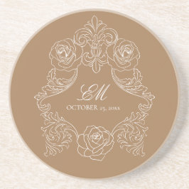 Rococo Dusty Golden Brown Wedding Logo Crest Zandsteen Onderzetter