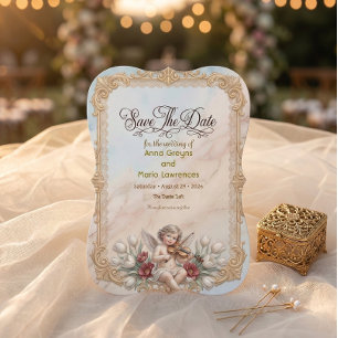 Rococo Engel Viool Vintage Royalcore Liefde Save The Date