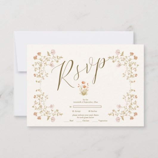 Rococo Floral Antiek Lijst bruiloft RSVP Kaartje (Voorkant)