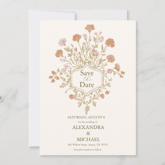 Rococo Floral Antiek Lijst bruiloft Save The Date (Voorkant)