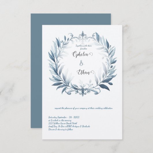 Rococo Floral Border bruiloft uitnodiging (Voorkant / Achterkant)