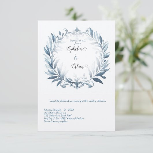 Rococo Floral Border bruiloft uitnodiging (Staand voorkant)