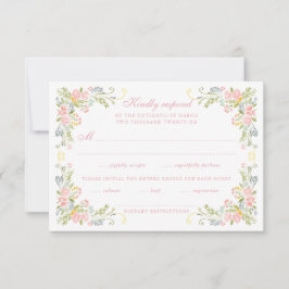 Rococo Floral Border Wedding RSVP Kaartje