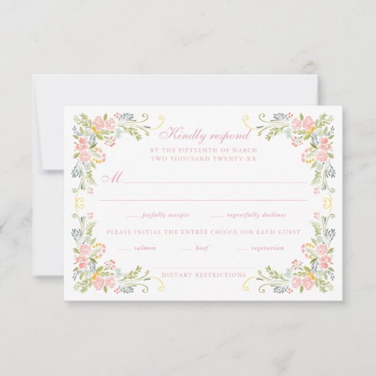 Rococo Floral Border Wedding RSVP Kaartje (Voorkant)