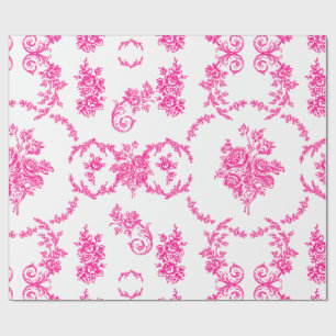 Rococo Floral Botanisch antiek Roze Toile Cadeaupapier