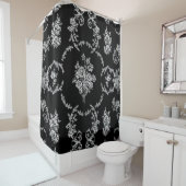 Rococo Floral Botanisch antiek  Zwart Toile Douchegordijn (In situ)