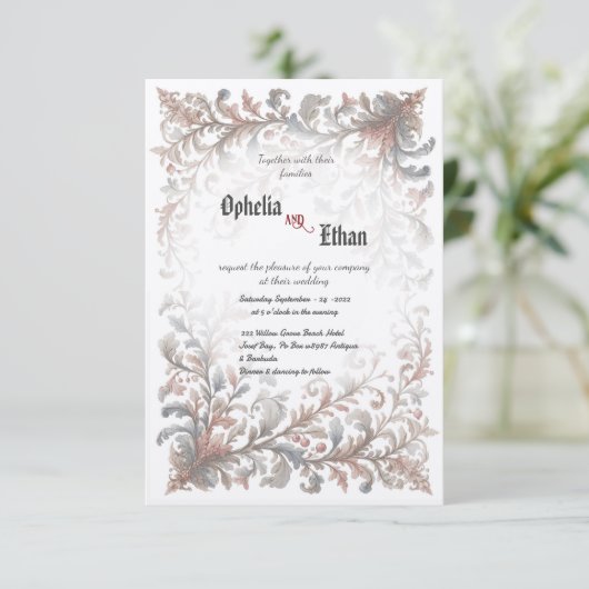  Rococo Floral bruiloft uitnodiging (Staand voorkant)