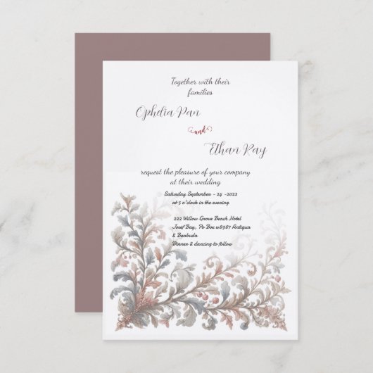 Rococo Floral bruiloft uitnodiging (Voorkant / Achterkant)