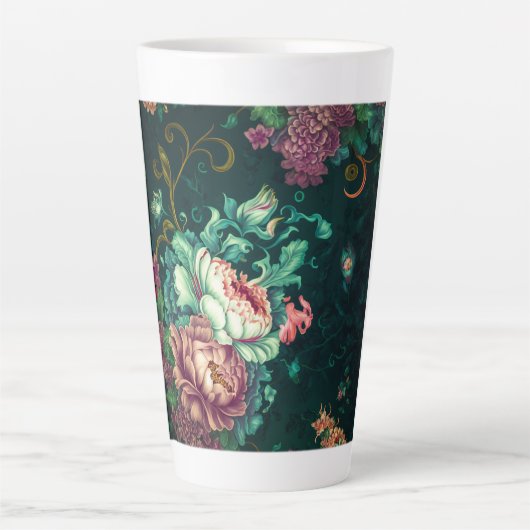 Rococo Floral Decoration Latte Mok (Voorkant)