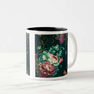 Rococo Floral Decoration Two-Tone Mok, 11 oz Tweekleurige Koffiemok