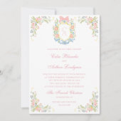 Rococo Floral Monogram Crest Wedding Kaart (Voorkant)