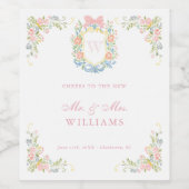Rococo Floral Monogram Crest Wedding Welcome Wijn Etiket (Enkel label)