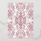 Rococo Floral Pink n White Gold bruidsthee Folie Uitnodiging (Achterkant)
