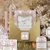  Rococo Floral Pink n White Gold bruidsthee Folie Uitnodiging