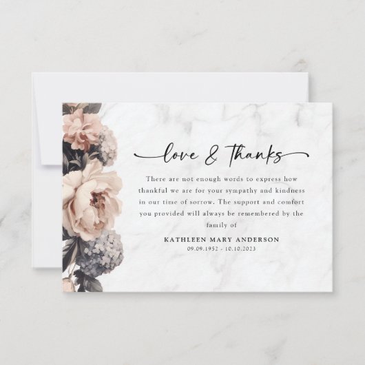 Rococo Floral Script begrafenis Bedankkaart (Voorkant)