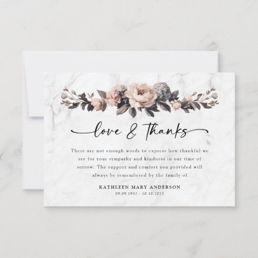 Rococo Floral Script begrafenis Bedankkaart (Voorkant)