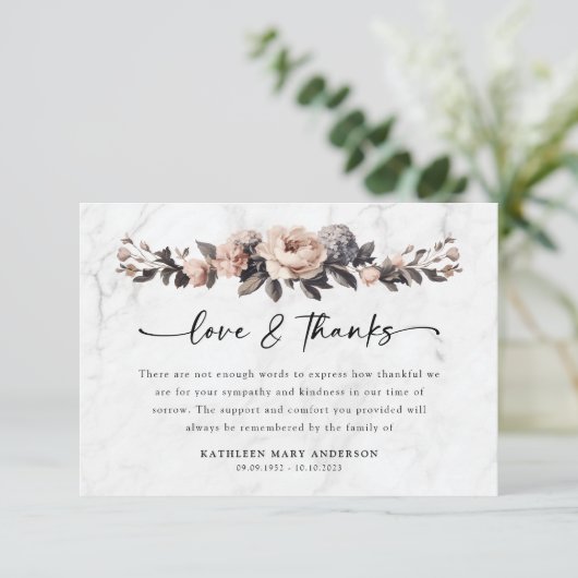 Rococo Floral Script begrafenis Bedankkaart (Staand voorkant)