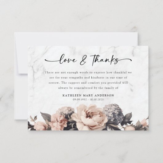 Rococo Floral Script begrafenis Bedankkaart (Voorkant)