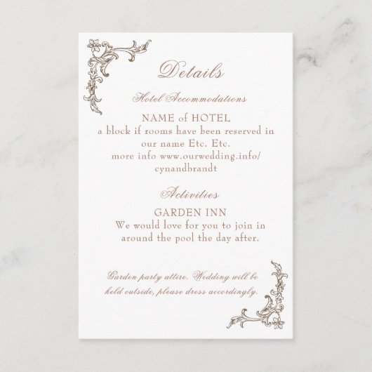 Rococo Florentine monochrome monogram Informatiekaartje (Voorkant)