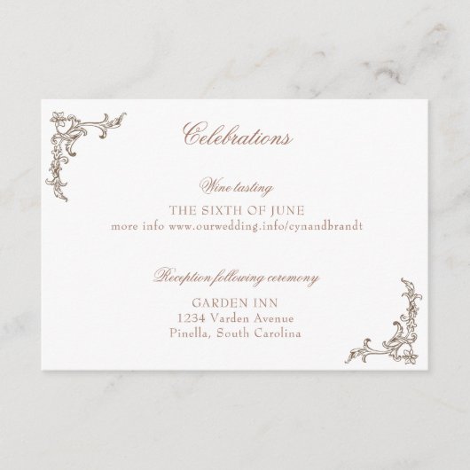 Rococo Florentine monochrome monogram Informatiekaartje (Voorkant)