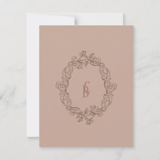 Rococo Florentine monochrome monogram RSVP Kaartje (Achterkant)