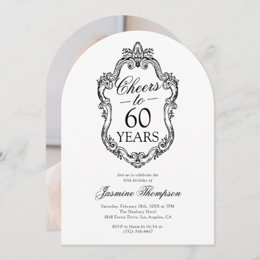 Rococo  Foto 60ste Verjaardagsfeest Kaart (Voorkant / Achterkant)
