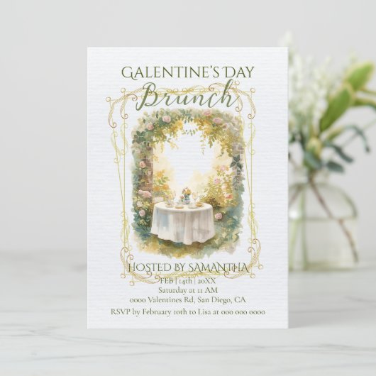 Rococo Garden Frame Galentine Brunch Soft Florals Kaart (Staand voorkant)