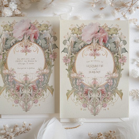 Rococo-geïnspireerde Hibiscus Pastel Botanische br Kaart