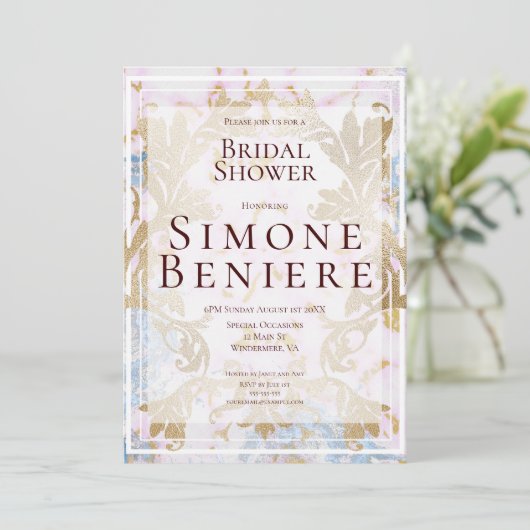 Rococo Gold filigraan bruids douche uitnodiging (Staand voorkant)