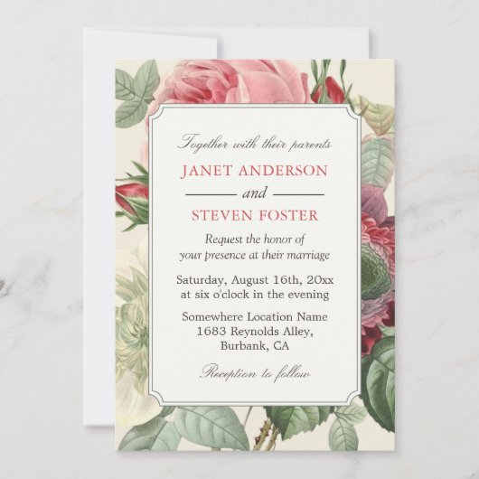 Rococo Inspo  botanische bloemen bruiloft Kaart (Voorkant)