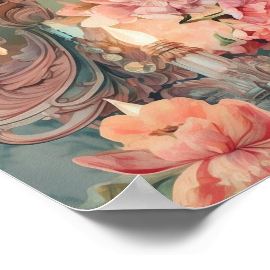 Rococo Kleurrijke Bloemen Poster (Hoek)