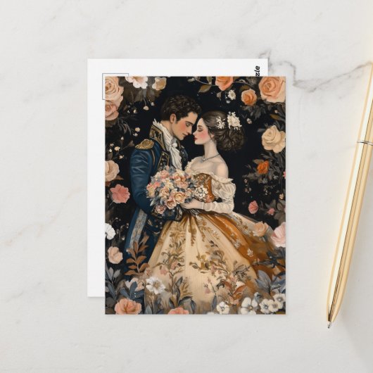 Rococo Koppel Romantische Trouw Verlovingsgelukwen Briefkaart (Voorkant / Achterkant in situ)