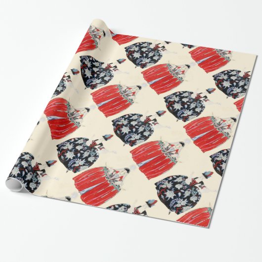 ROCOCO LADIES ART DECO MODE COSTUME DESIGNER CADEAUPAPIER (Uitgerold)