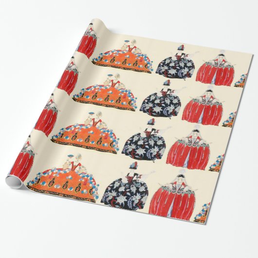 ROCOCO LADIES ART DECO MODE COSTUME ONTWERP CADEAUPAPIER (Uitgerold)