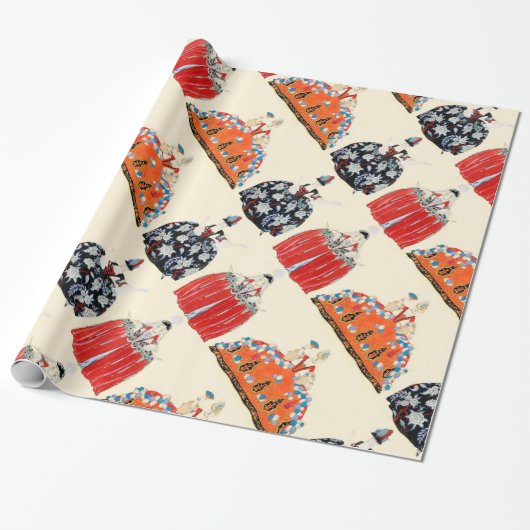 ROCOCO LADIES ART DECO MODE COSTUME ONTWERP CADEAUPAPIER (Uitgerold)