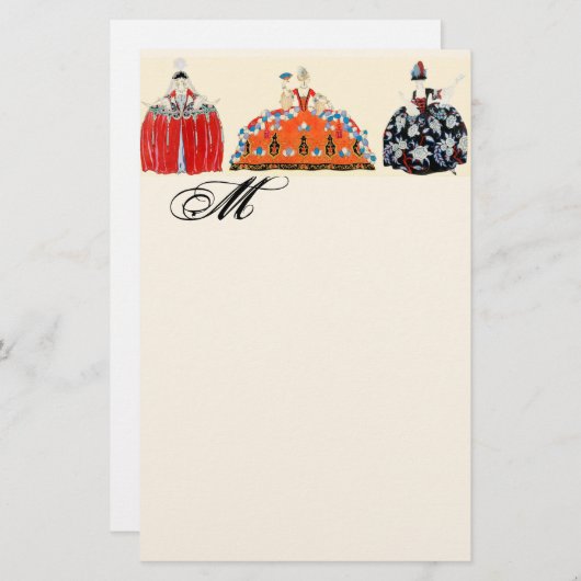 ROCOCO LADİES MODE COSTUME DESIGNER MONOGRAM BRIEFPAPIER (Voorkant / Achterkant)