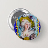 ROCOCO LADY MET PINKROSES RONDE BUTTON 5,7 CM (Voorkant /achterkant)